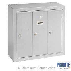 3 Door Vertical Mailbox Aluminum Finish Surface Mounted Private