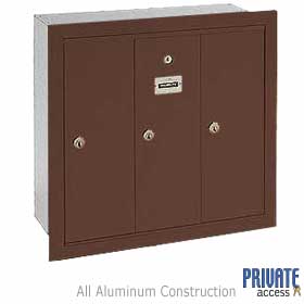 3 Door Vertical Mailbox Bronze Finish Recessed Mounted Private A