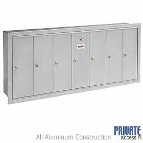 7 Door Vertical Mailbox Aluminum Finish Recessed Mounted Private