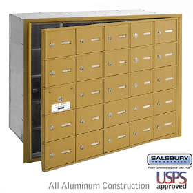 25 Door (24 Usable) 4B+ Horizontal Mailbox Gold Front Loading A